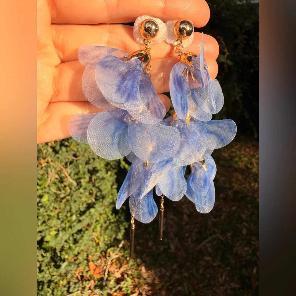 Dangle Blue and Gold Leaf Earrings